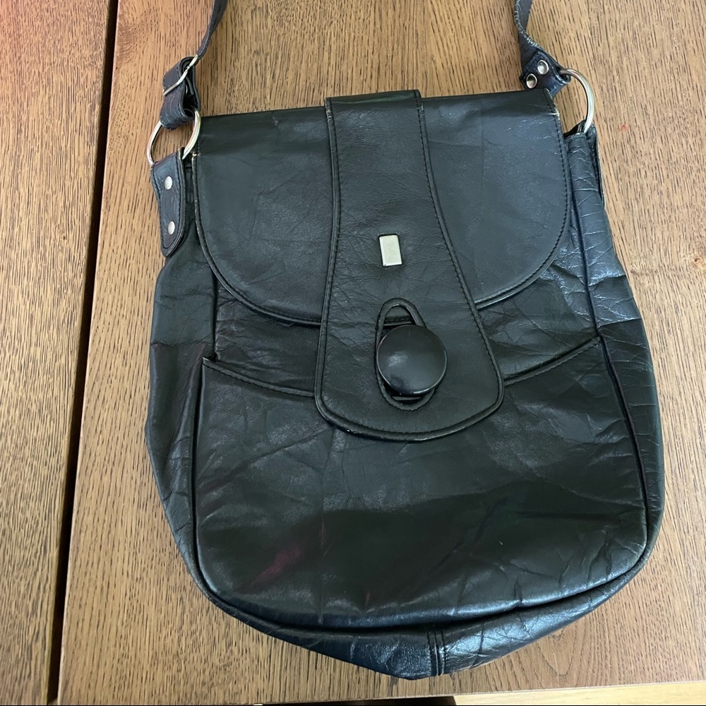 Vintage leather purse bag dark navy blue 1960’s woman’s Carson Prairie Scott
